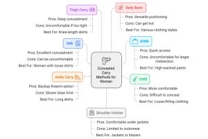 Infographic of concealed carry methods for women with pros and cons.