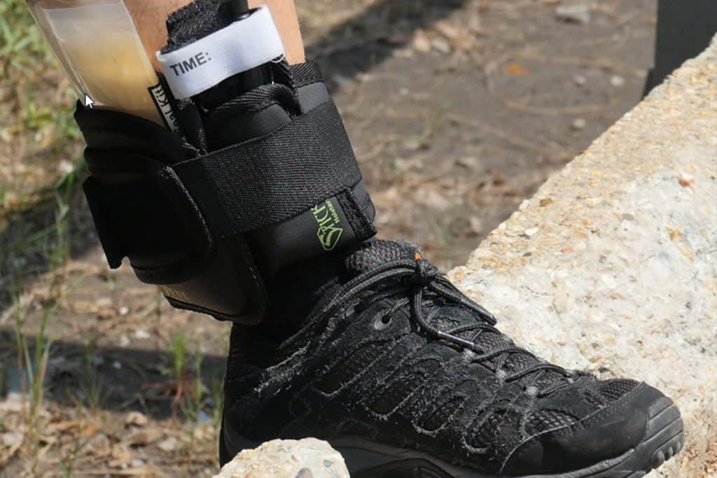 Person wearing Sticky Holsters AnkleBiter leg rig